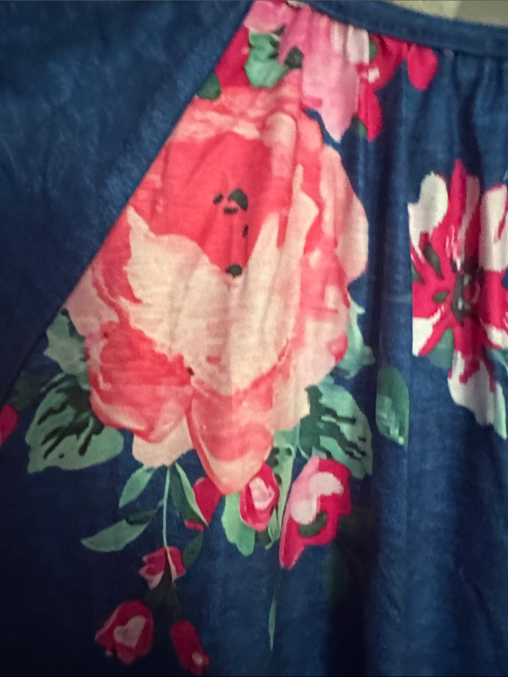 Floral Lace-Trim Navy Peasant Top - Blue/Pink - Picture 7 of 7